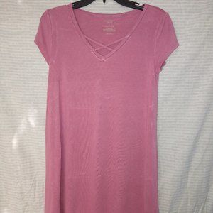 Pink Short Sleeve Shift Dress